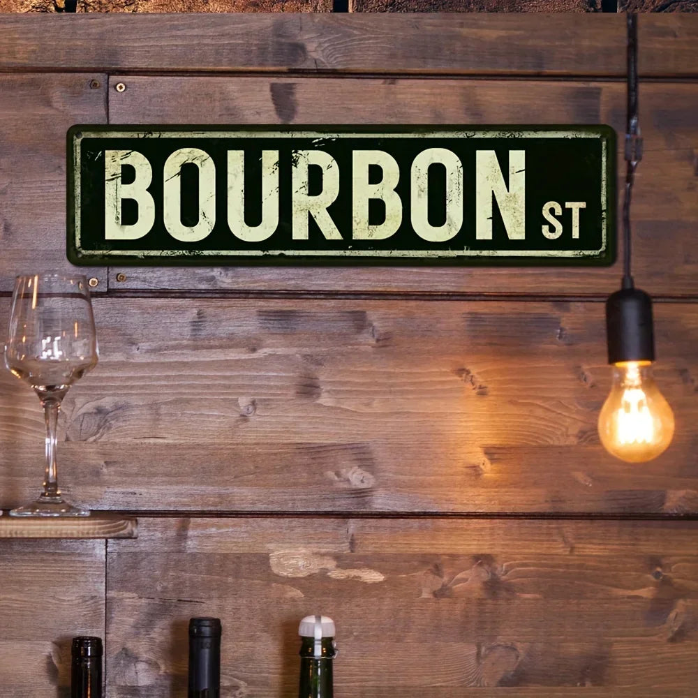Bourbon St Metal Street Sign, Vintage Bar Wall Decor | Jenna's Tavern