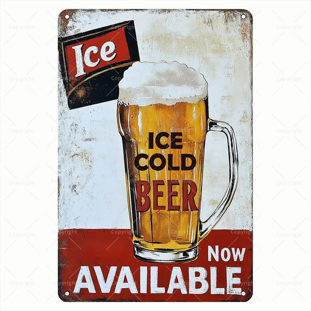Ice Cold Beer Metal Sign, Vintage Bar Wall Decor | Jenna's Tavern