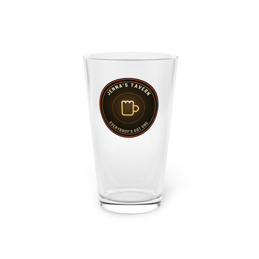 Dive Bar Pint Glass with Vintage Beer Badge | Jenna's Tavern