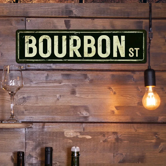 Bourbon St Metal Street Sign, Vintage Bar Wall Decor | Jenna's Tavern