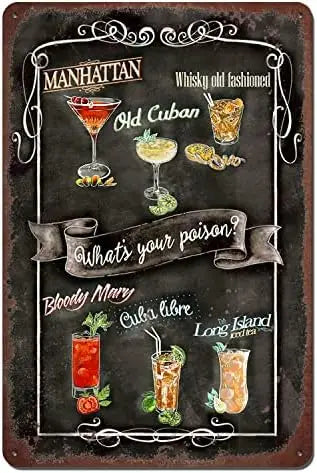 Cocktail Menu Metal Bar Sign, Vintage Chalkboard Wall Decor | Jenna's Tavern