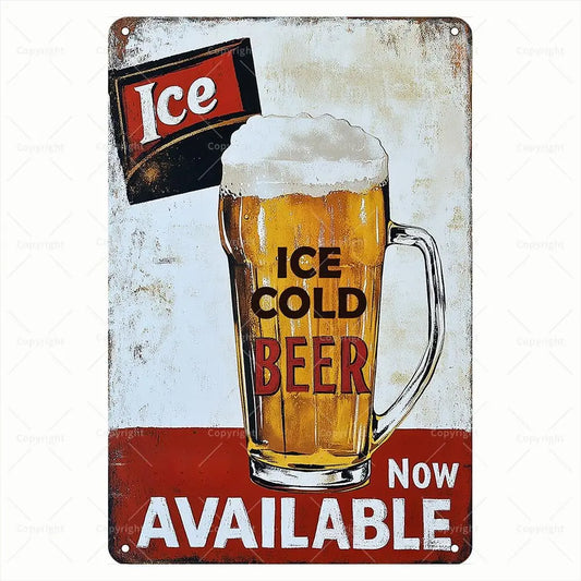 Ice Cold Beer Metal Sign, Vintage Bar Wall Decor | Jenna's Tavern