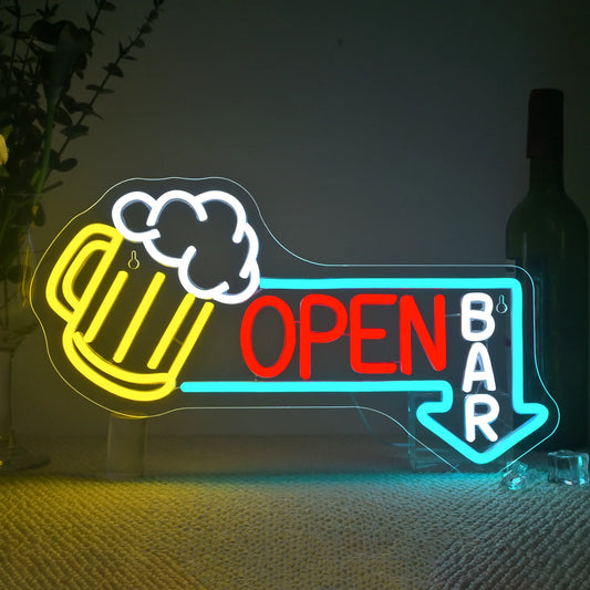 Open Bar Neon Sign, LED Beer Mug Bar Wall Light Decor | Jenna's Tavern